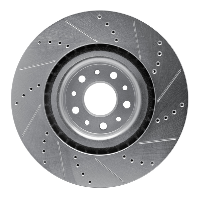 Fiat 500L Brake Rotor (1) - Front Left - R1 Concepts - Drilled & Slotted - Silver - `14-`19